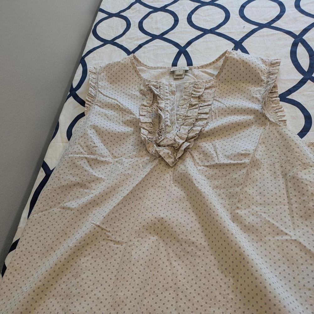 J.Crew cream blouse with small dark polka dots